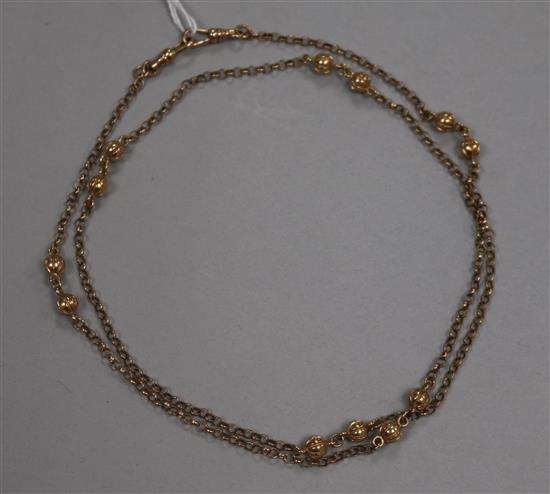 A 9ct gold chain and spherical link necklace, 78cm.